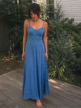 Vintage Blue Maxi Slip Dress |Prairie Romance | Coastal | Fit Modern Small